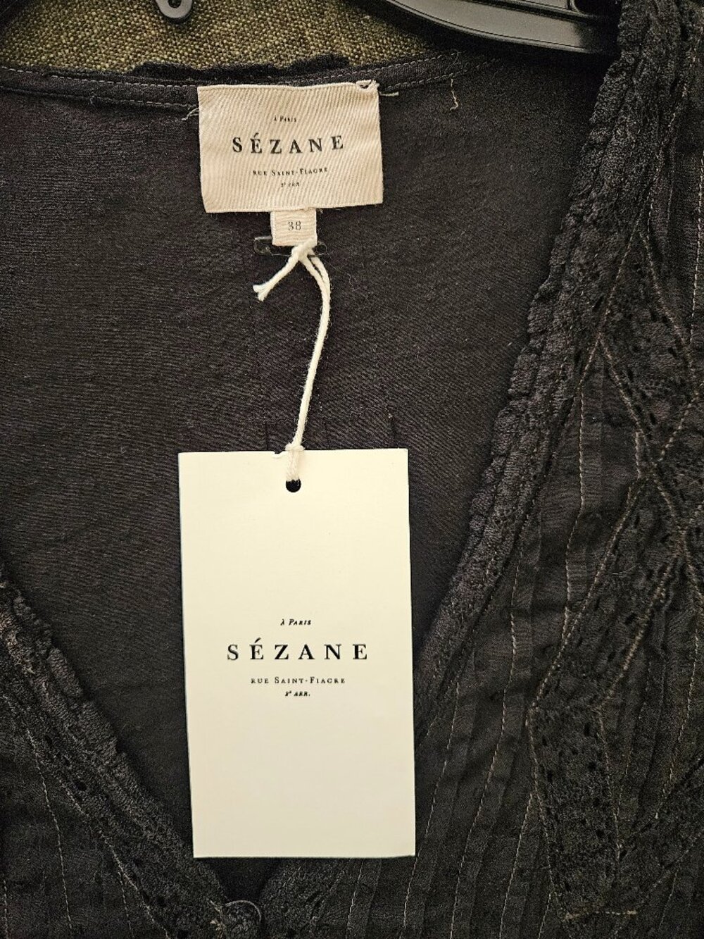 Sezane Black Pintuck Blouse 100% Cotton - Size 38